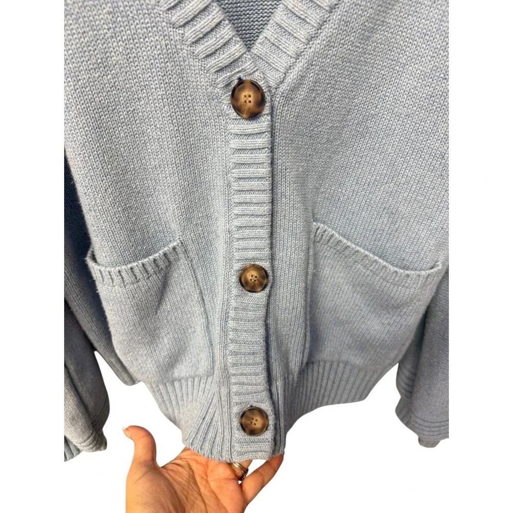 NAADAM Donegal Cardigan Sweater‎ Light Blue Womens L Cotton Silk Blend Cozy EUC